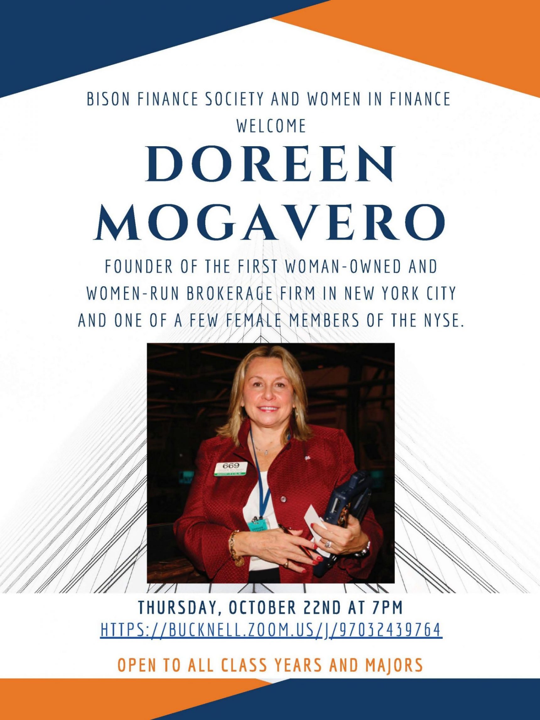 Thursday, October 22 via Zoom – welcome Doreen Mogavero, a pioneer for women in NYC brokerage firms and the NYSE.