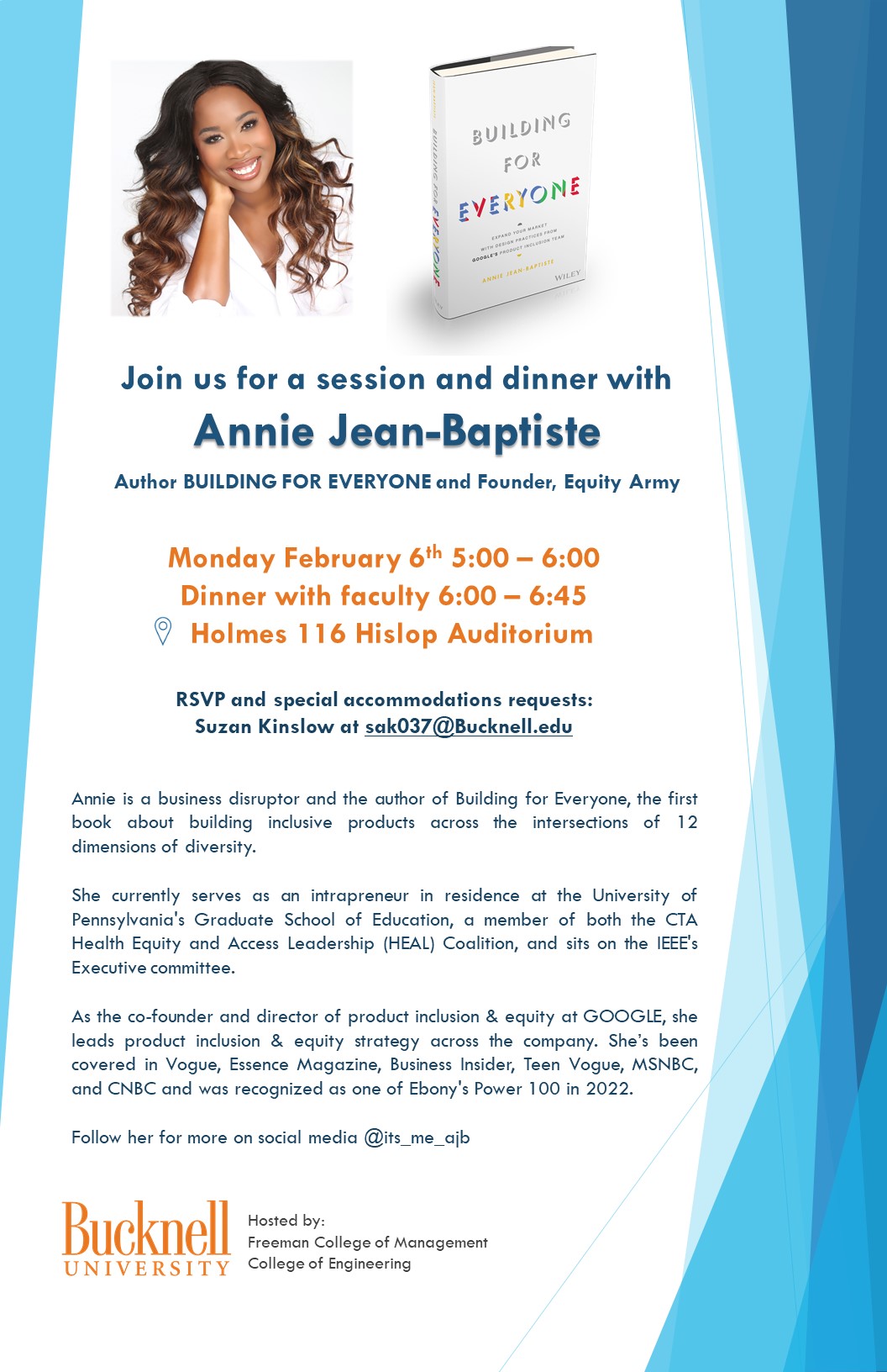 Join us for a session and dinner with Annie Jean-Baptiste, Author of BUILDING FOR EVERYONE and Founder, Equity Army.